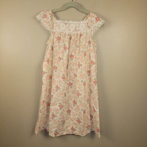 Vintage Handmade Floral Nightgown Cottagecore Lace Trim Pink Rose Prairie Sleep